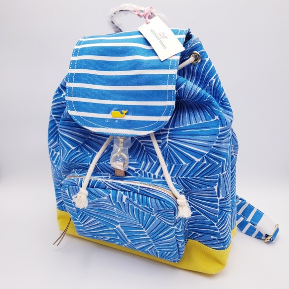 Vineyard Vines Backpack‎ Azure Blue Abstract Leaf Striped Canvas OS